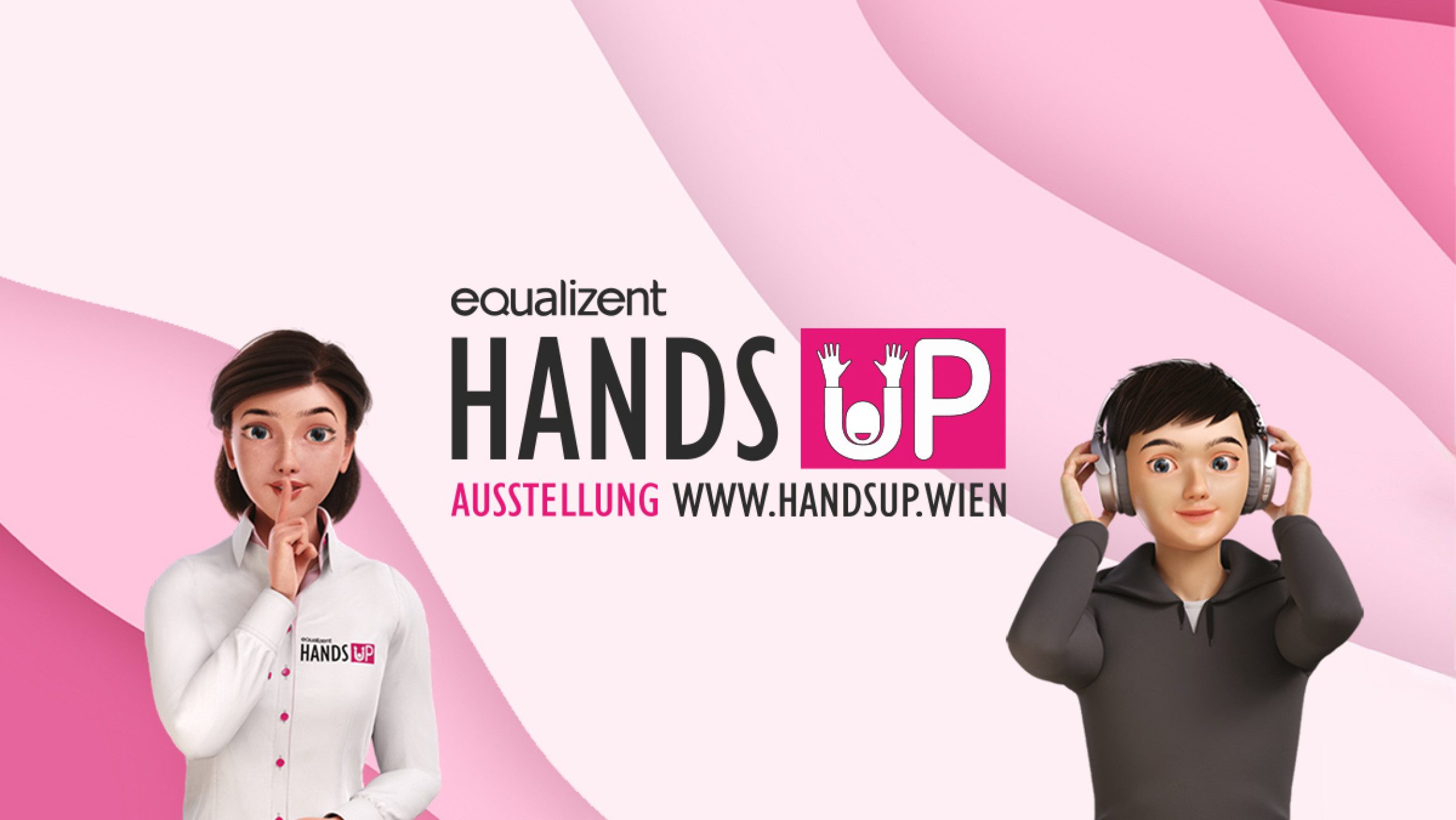 Header mit HANDS UP Logo und zwei animierten Figuren.