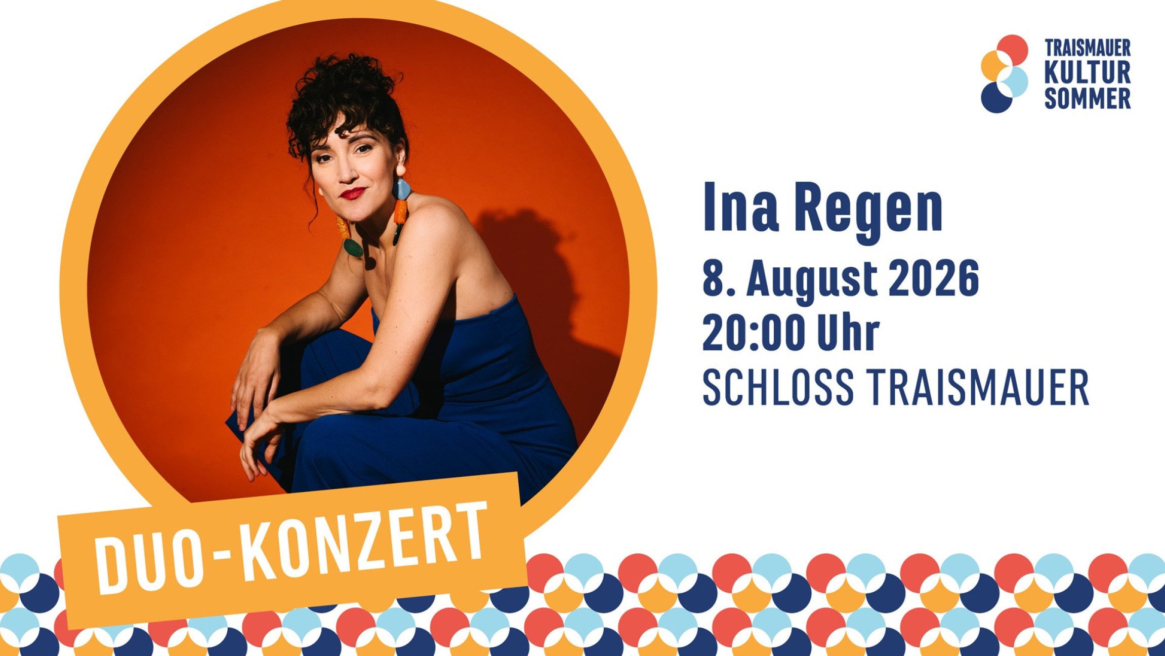 Werbebanner mit einem Portrait von Ina Regen und den Details zum Duo-Konzert.