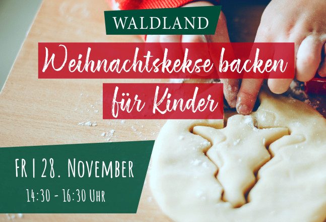 Werbesujet mit Infos zur Veranstaltung und einem Bild vom Weihnachtskekse-Ausstechen.