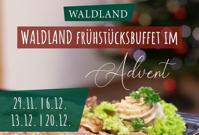 Werbesujet mit Infos zur Veranstaltung und Essen im Hintergrund.