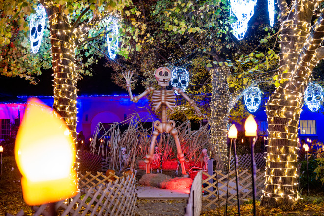 Foto von Halloweendekoration und Beleuchtung.