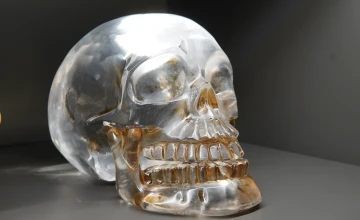 Kristallschädel in der Amethyst Welt Maissau anlässlich der neuen Sonderausstellung 2026.